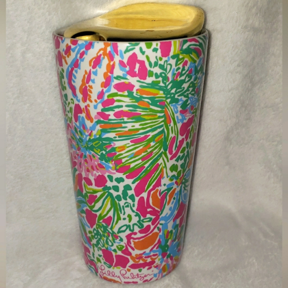 Lilly Pulitzer ceramic travel mug with lid